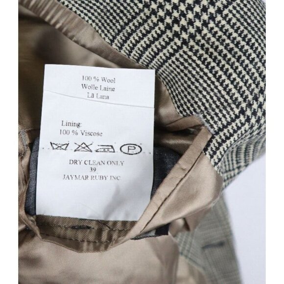 AUSTIN REED - MEN'S BLACK & BEIGE PLAID 100% WOOL BLAZER JACKET - SIZE 40R - Picture 6 of 8
